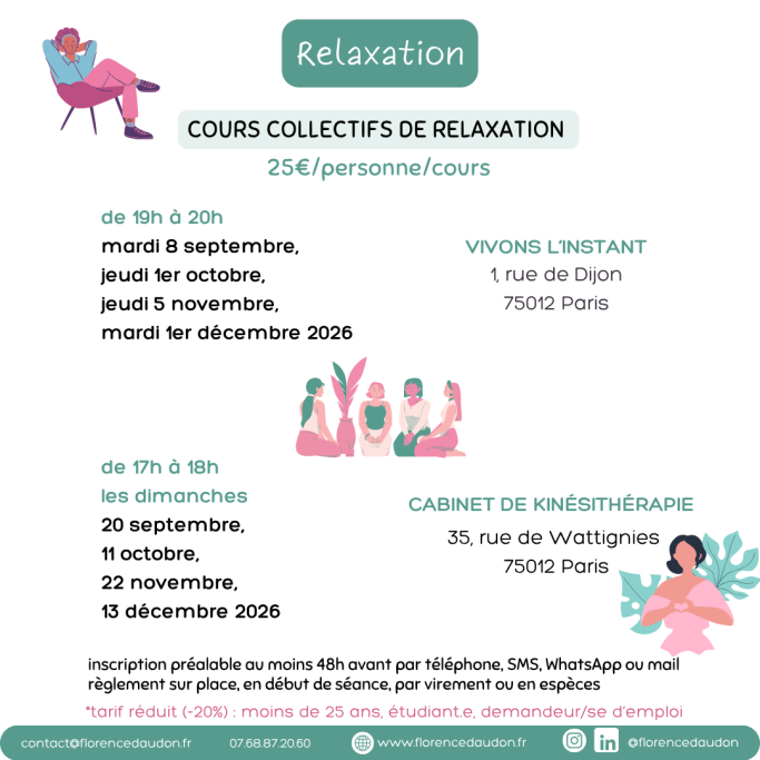 relaxation 2026 Paris 75012 cours collectifs groupe