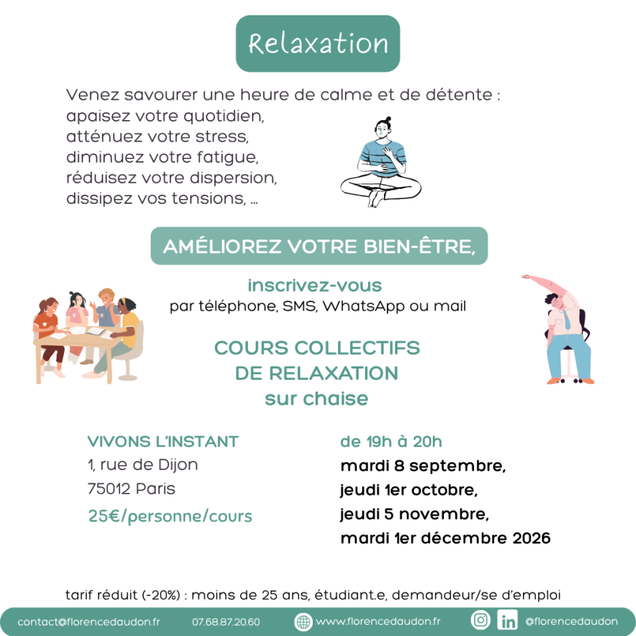 cours collectifs de relaxation 2026 Paris 75012